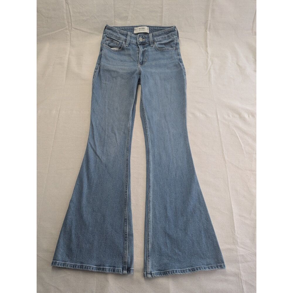 Y2K Retro Boho Size 2R Hollister High-Rise Flare Jeans W26 Light Wash
